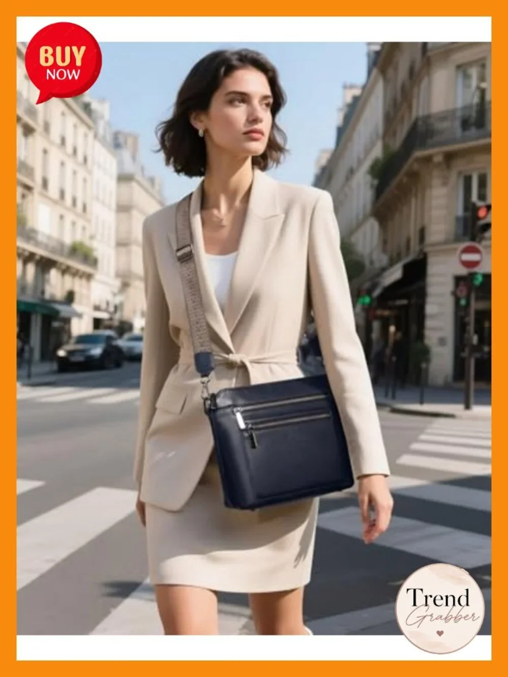 Genuine Leather Crossbody Satchel with Multiple Pockets